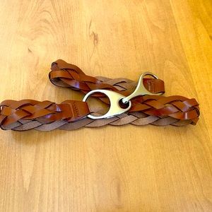 Simons Braided Leather Belt Size L Silver Tone Buckle.